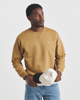 Union Garment Dyed Relaxed Crew Sweatshirt-Tan