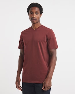 Pure Cotton V Neck T-Shirt Long Length-Port