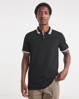 Tipped Pique Polo Long Length-Black