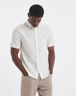 Tommy Hilfiger Short Sleeve Garment Dyed Oxford Shirt - White