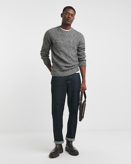 Grey Twist Wool Blend Crew Neck Jumper - Image