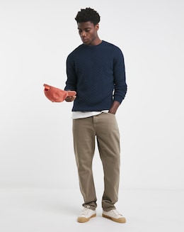 Navy Soft Touch Cable Crew Neck Jumper - Image