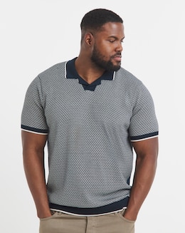 Navy Knitted Cuban Collar Polo