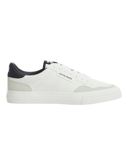 Jack &amp; Jones Faux Leather Logo Trainers - White/Navy