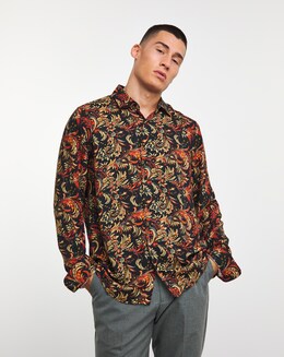 Long Sleeve Black Paisley Shirt
