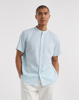 Short Sleeve Grandad Linen Blend Shirt