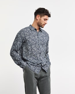 Long Sleeve Navy Paisley Print Shirt