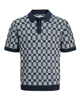 Jack &amp; Jones Premium Alvin Pattern Knitted Polo - Navy