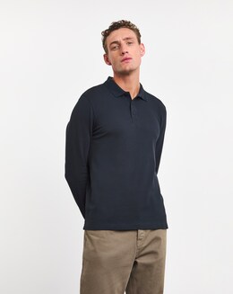 BOSS Navy Classic Long Sleeve Plisy Polo
