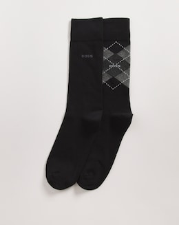 BOSS 2 Pack Black Argyle Sock