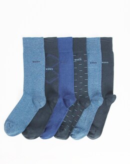 BOSS 6 Pack Blue Printed Sock Gift Set