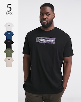 Jack &amp; Jones Graffiti Logo T-Shirt 5 Pack - Multi