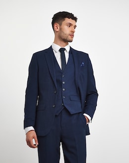 Navy Long Fit Stretch Suit Jacket