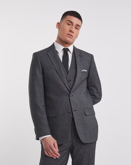 Charcoal Regular Fit Stretch Suit Jacket Long
