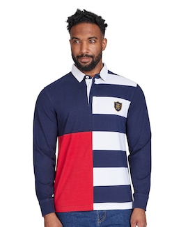 Raging Bull Long Sleeve Harlequin Stripe Rugby Navy