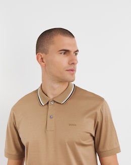 BOSS Short Sleeve Beige Tipped Collar Polo