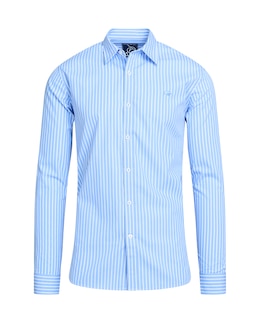 Raging Bull Long Sleeve Classic Stripe Shirt Mid Blue
