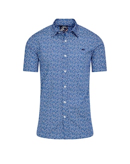 Raging Bull Short Sleeve Flower Bud Cotton Poplin Shirt Navy
