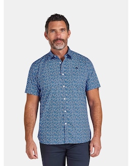 Raging Bull Short Sleeve Flower Bud Cotton Poplin Shirt Navy
