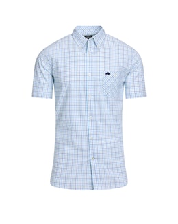 Raging Bull Short Sleeve Window Pane Cotton Poplin Shirt White