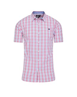 Raging Bull Short Sleeve Large Check Cotton Poplin Shirt Pink