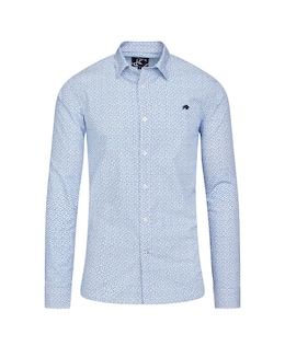 Raging Bull Long Sleeve Pentagon Pattern Cotton Poplin Shirt White