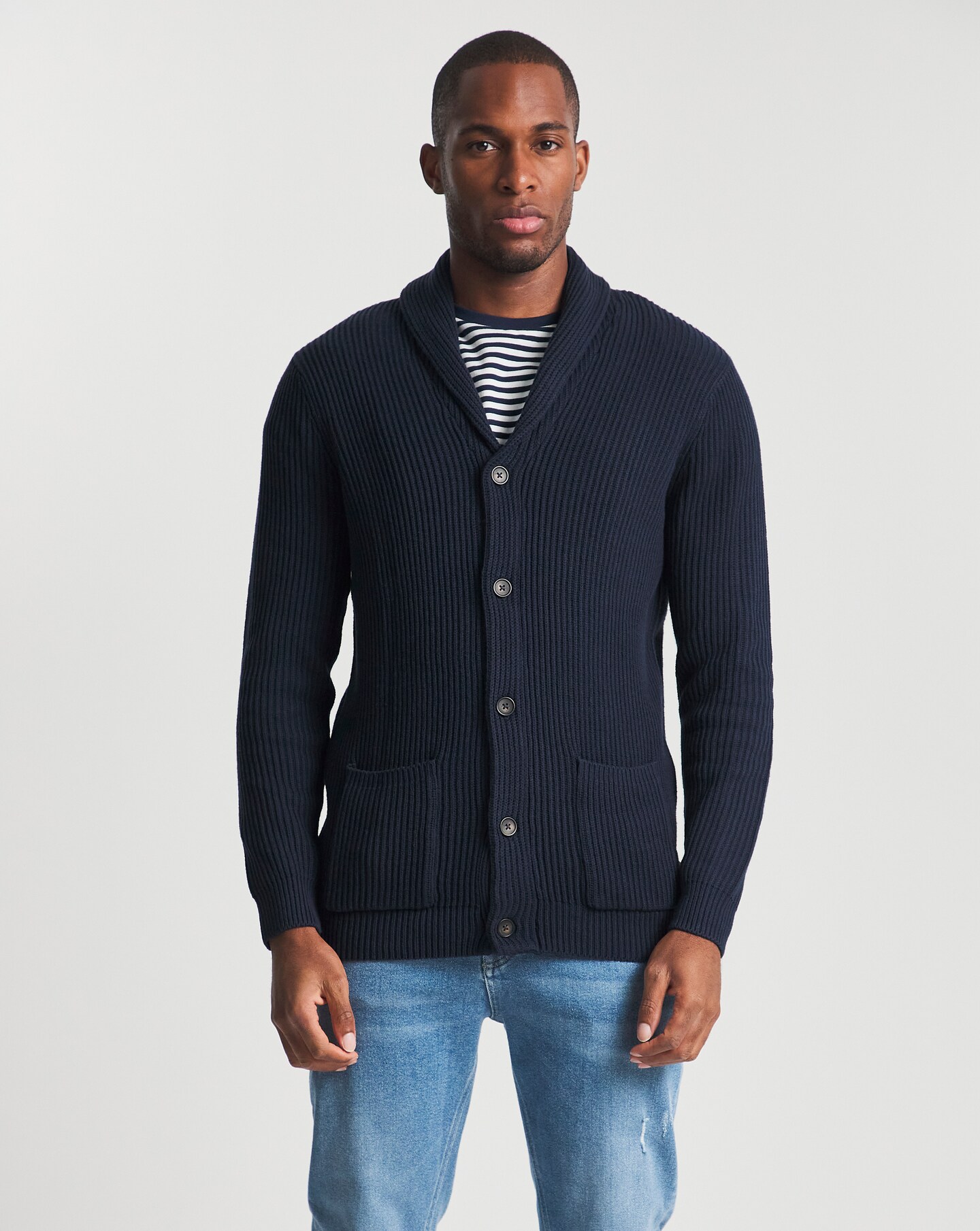 Navy Fisherman Knit Cardigan | Jacamo