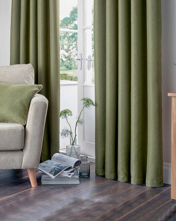 Basket Weave Long Length Lined Eyelet Curtains