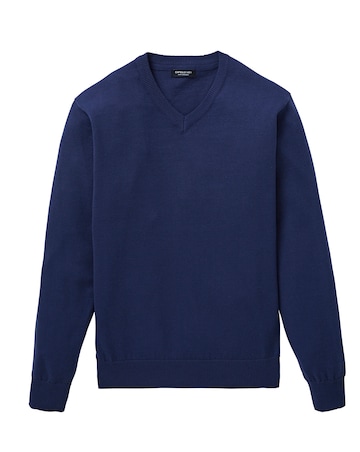 Navy V-Neck Cotton Jumper Long