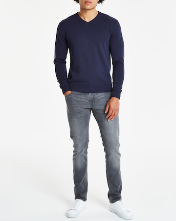 Navy V-Neck Cotton Jumper Long