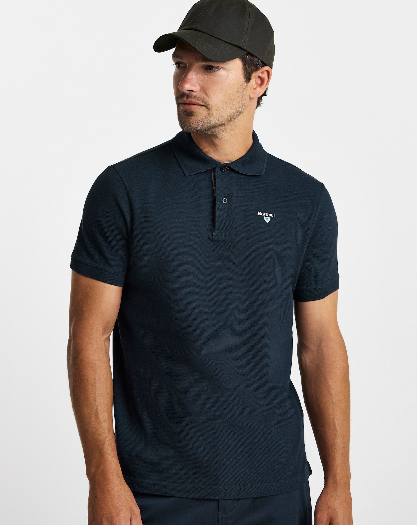 Barbour Tartan Trim Pique Polo - Navy