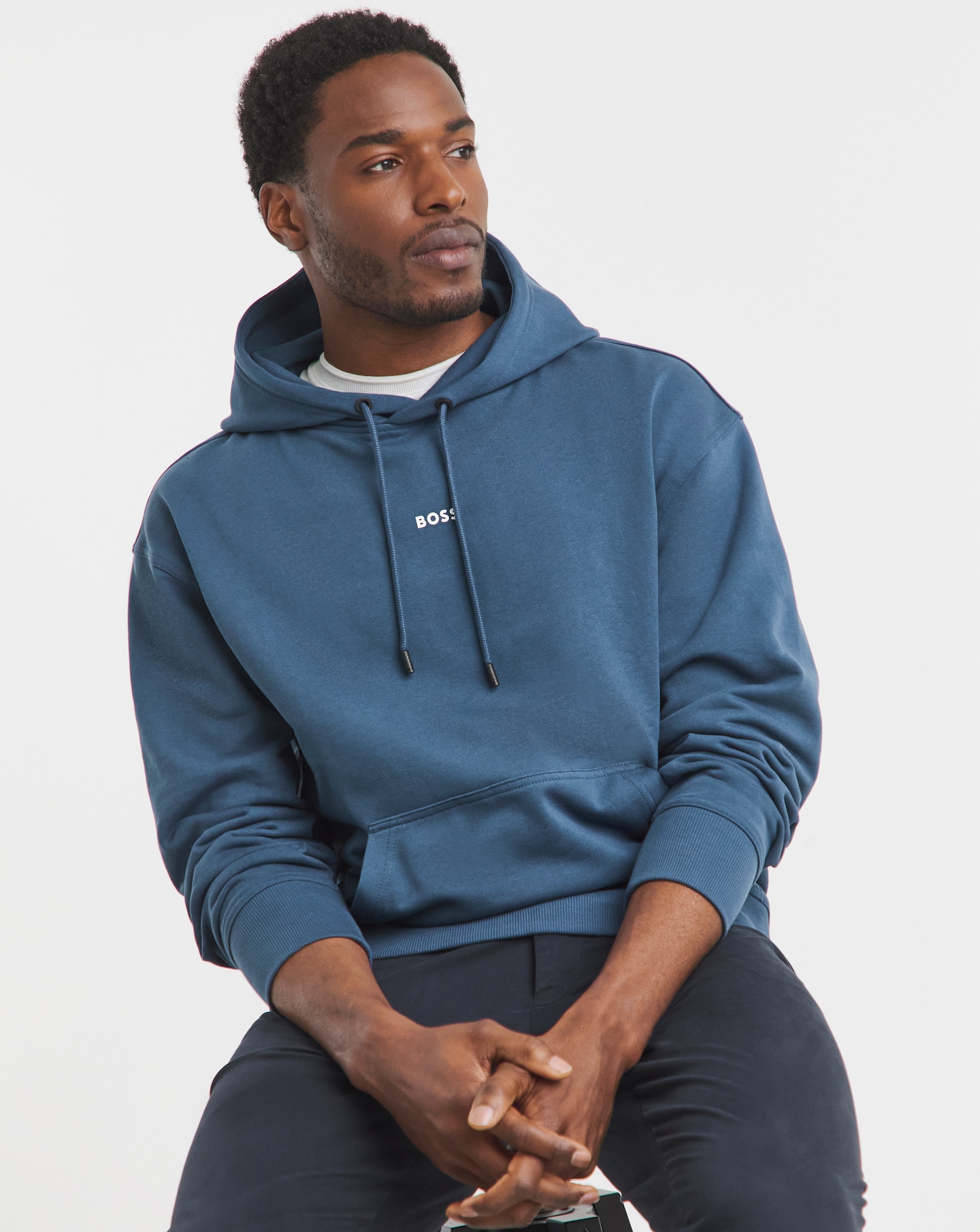 BOSS Centre Logo Hoodie in Dark Blue
