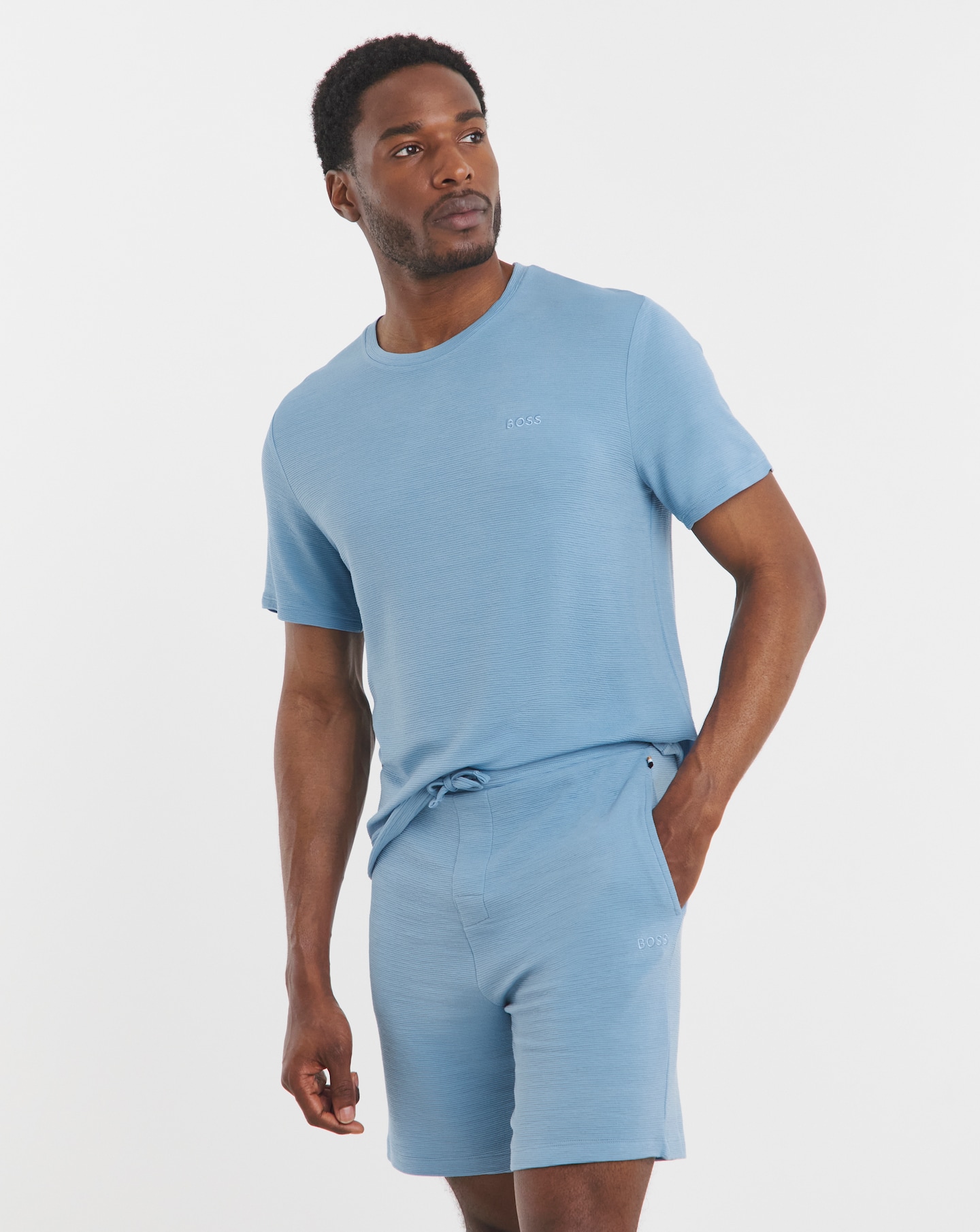 BOSS Rib Lounge Short in Light Blue