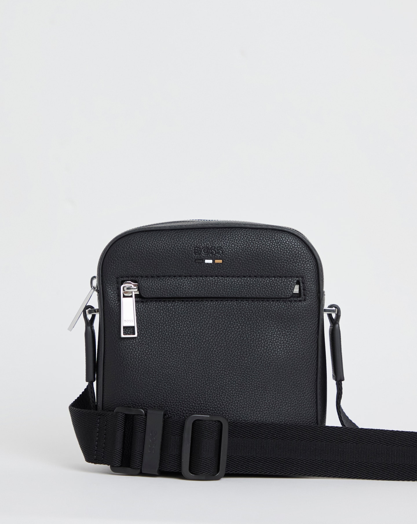 New In - BOSS Embossed Logo Reporter Bag - Black