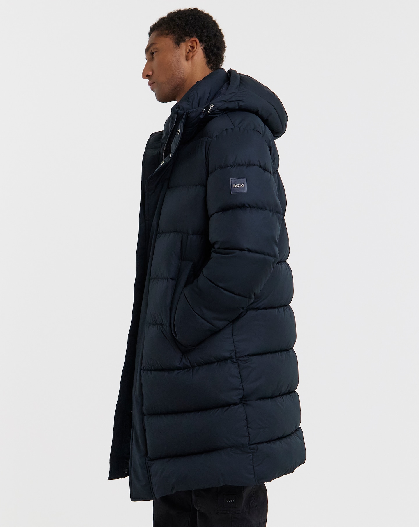 New In - BOSS Longline Padded Coat - Navy