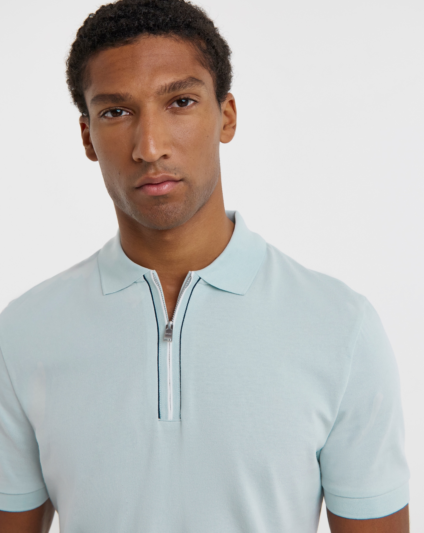 BOSS Short Sleeve Zip Polo - Light Blue