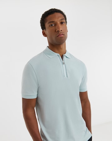 BOSS Short Sleeve Zip Polo - Light Blue