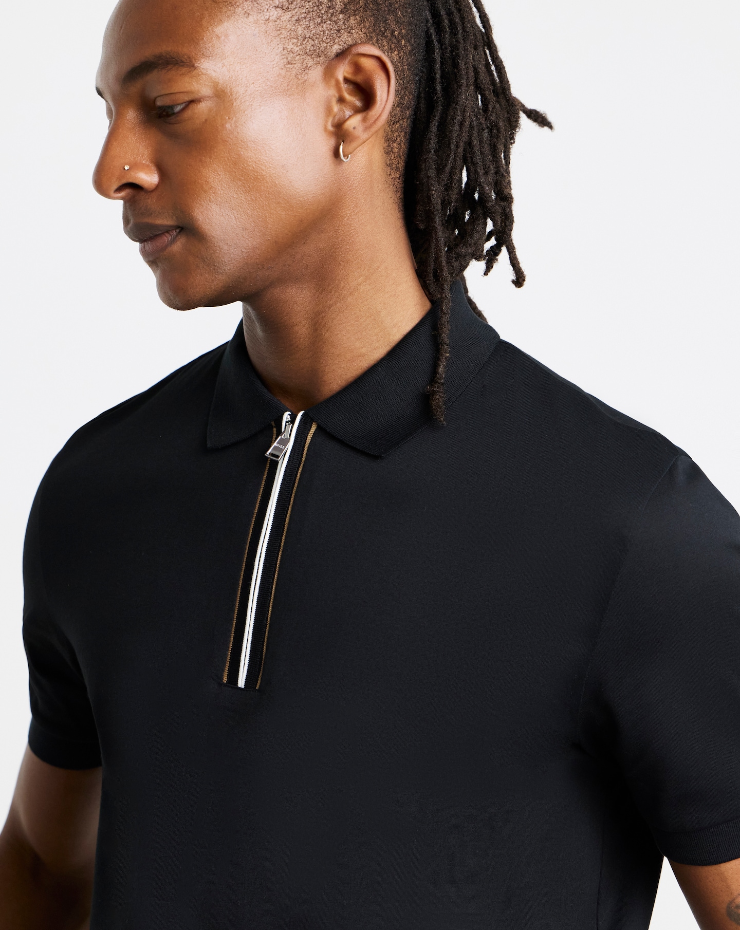 New In - BOSS Short Sleeve Zip Polo - Black
