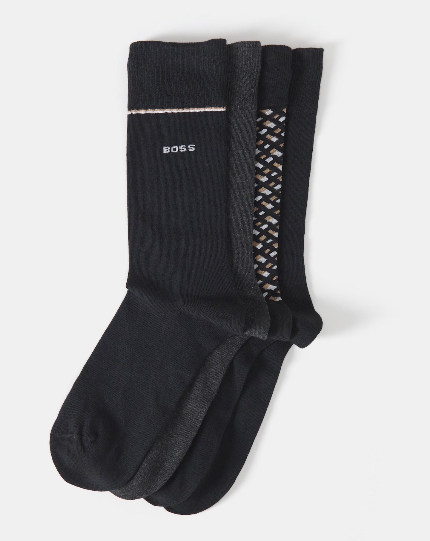 New In - BOSS 4 Pack Monogram Sock - Black