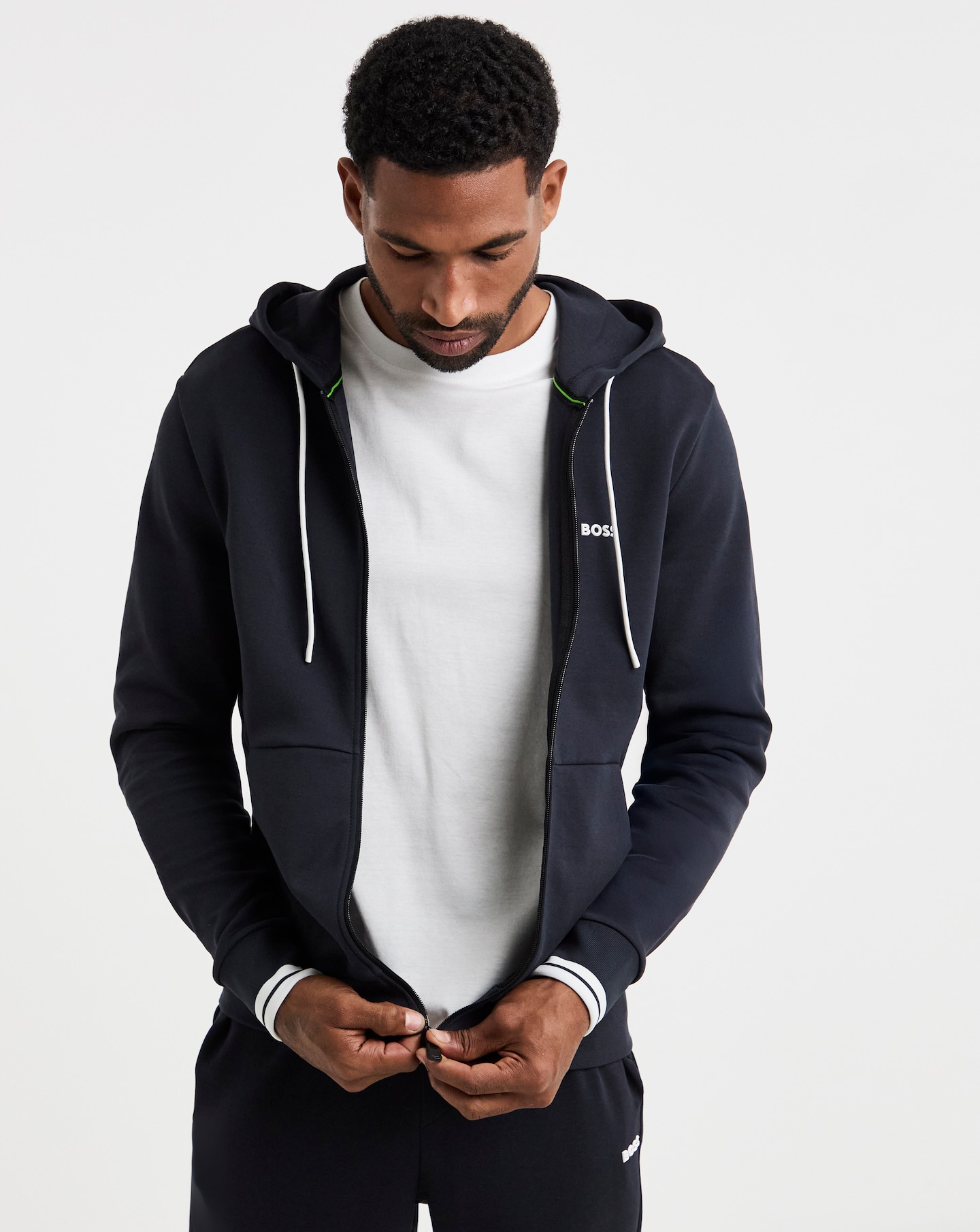 New In - BOSS Zip Through Logo Hoodie - Navy