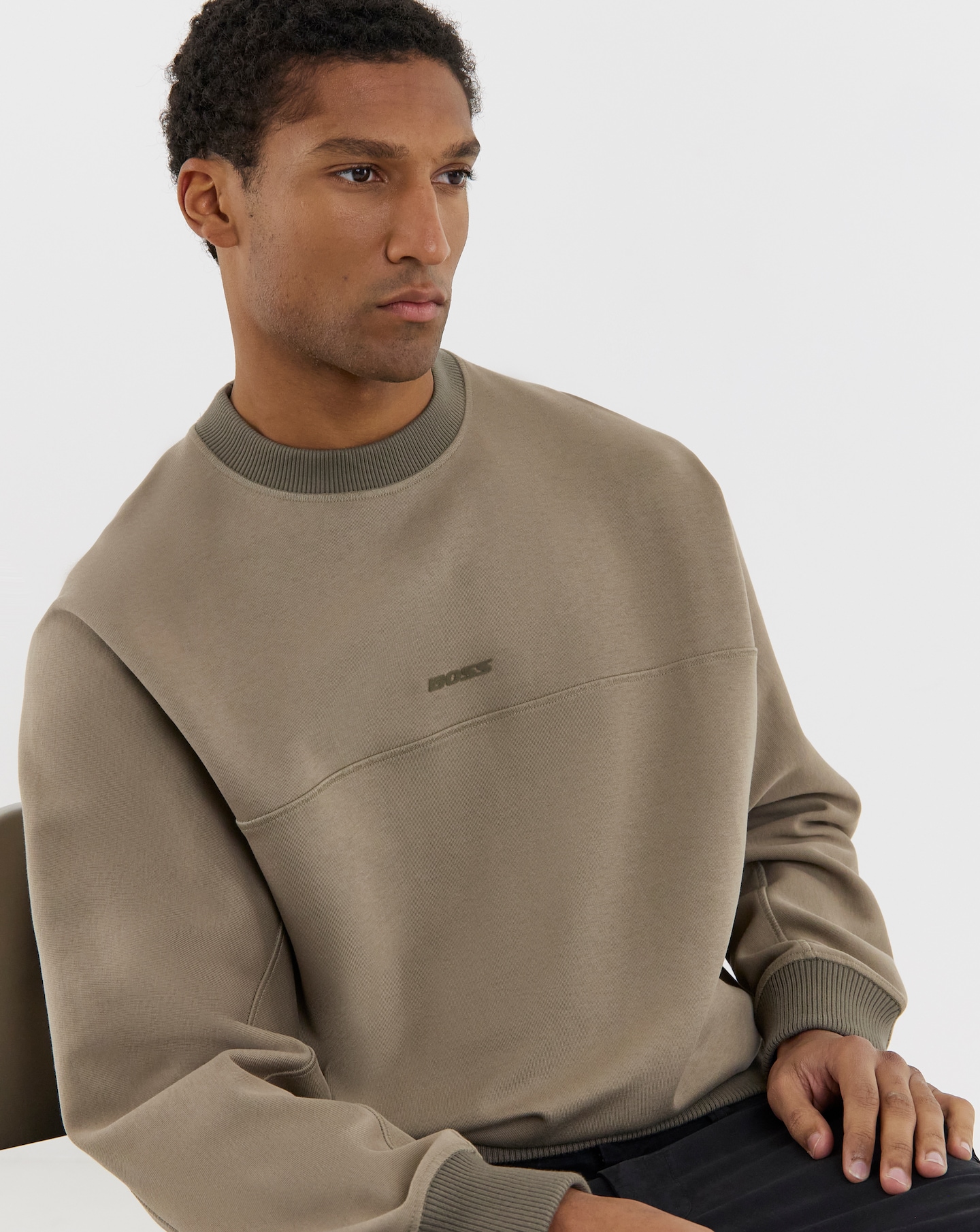 BOSS Relax Fit Crew Sweatshirt - Beige