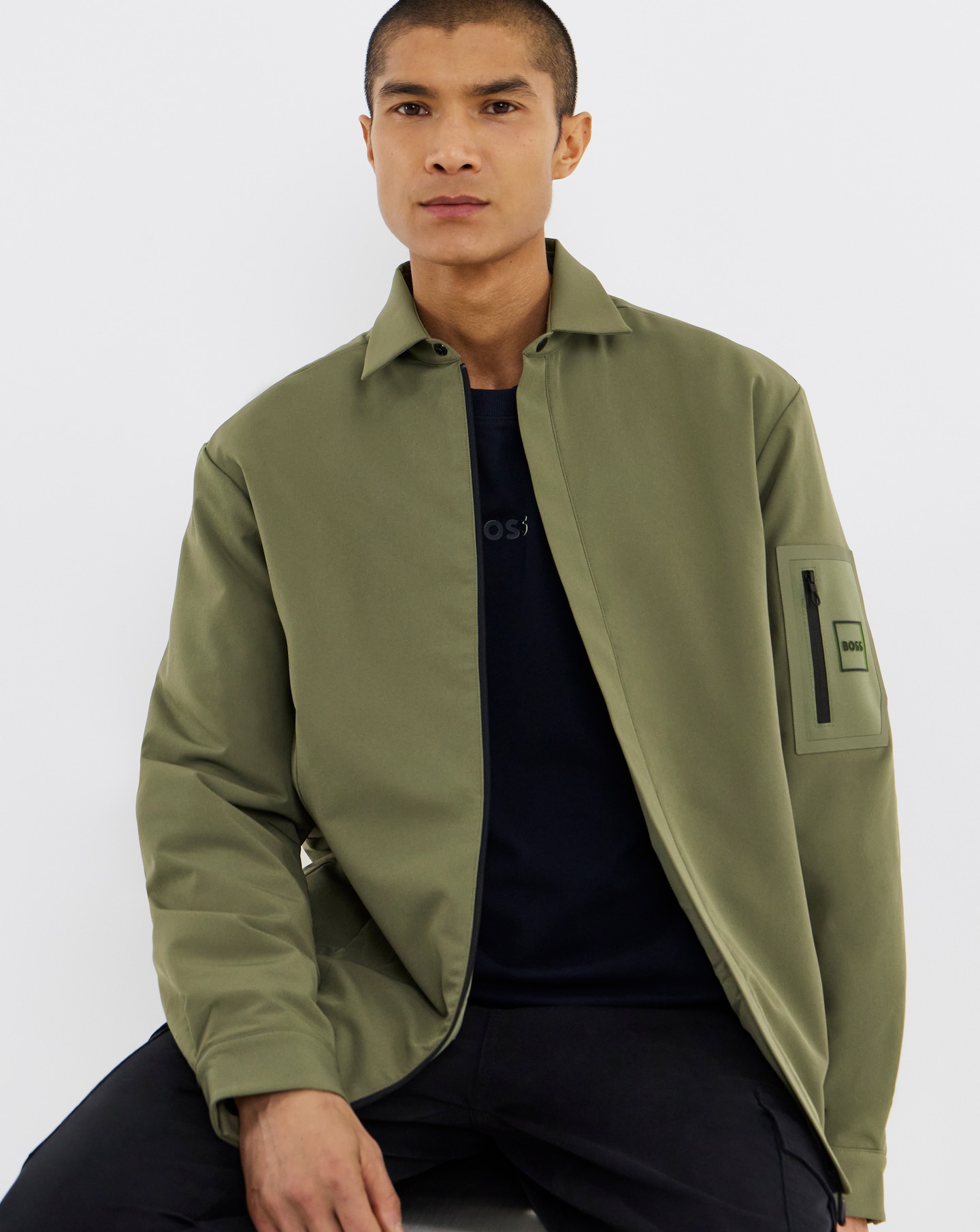 New In - BOSS Zip Padded Overshirt - Green