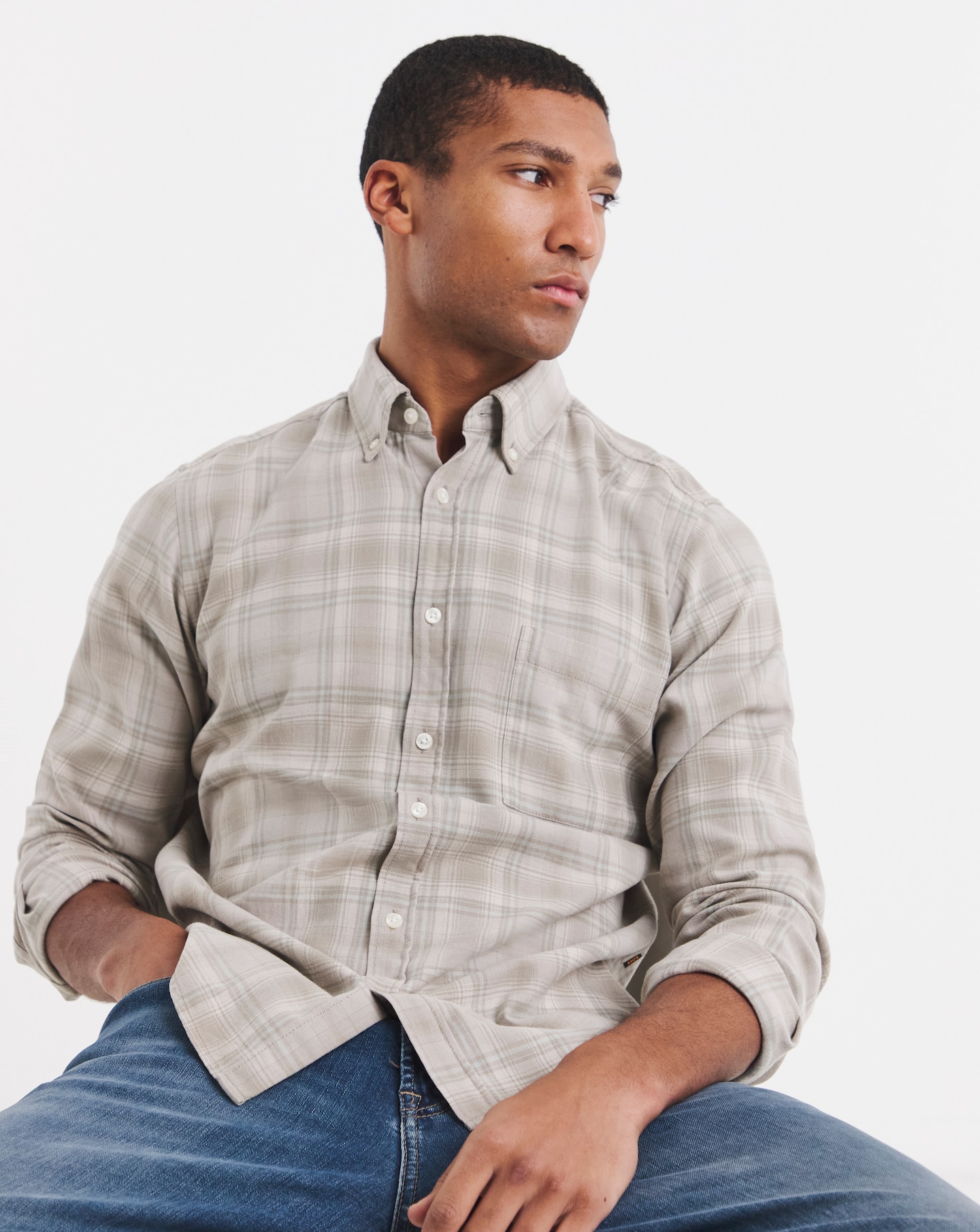 New In - BOSS Long Sleeve Check Shirt - Beige