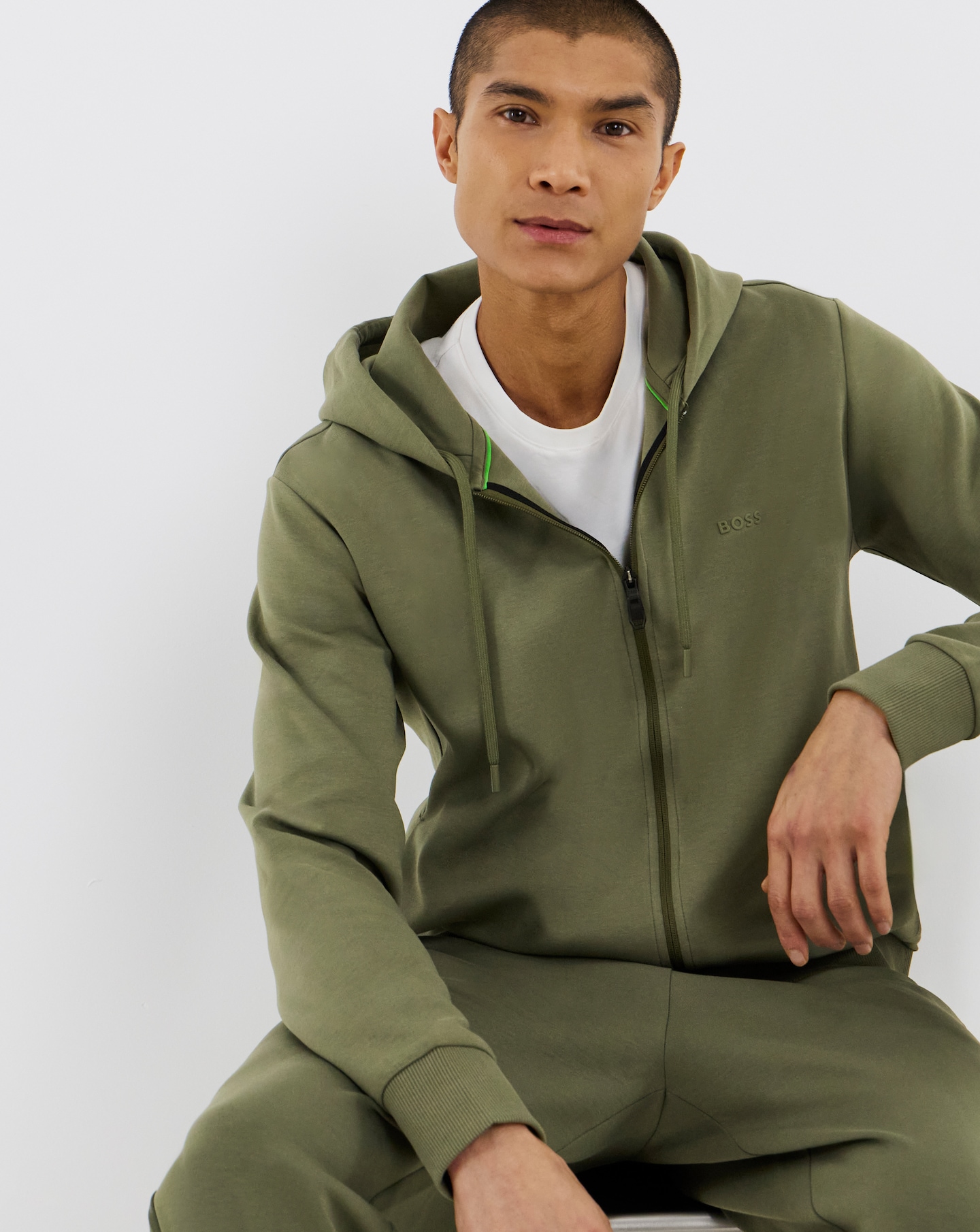 New In - BOSS Zip Through Hoodie - Green