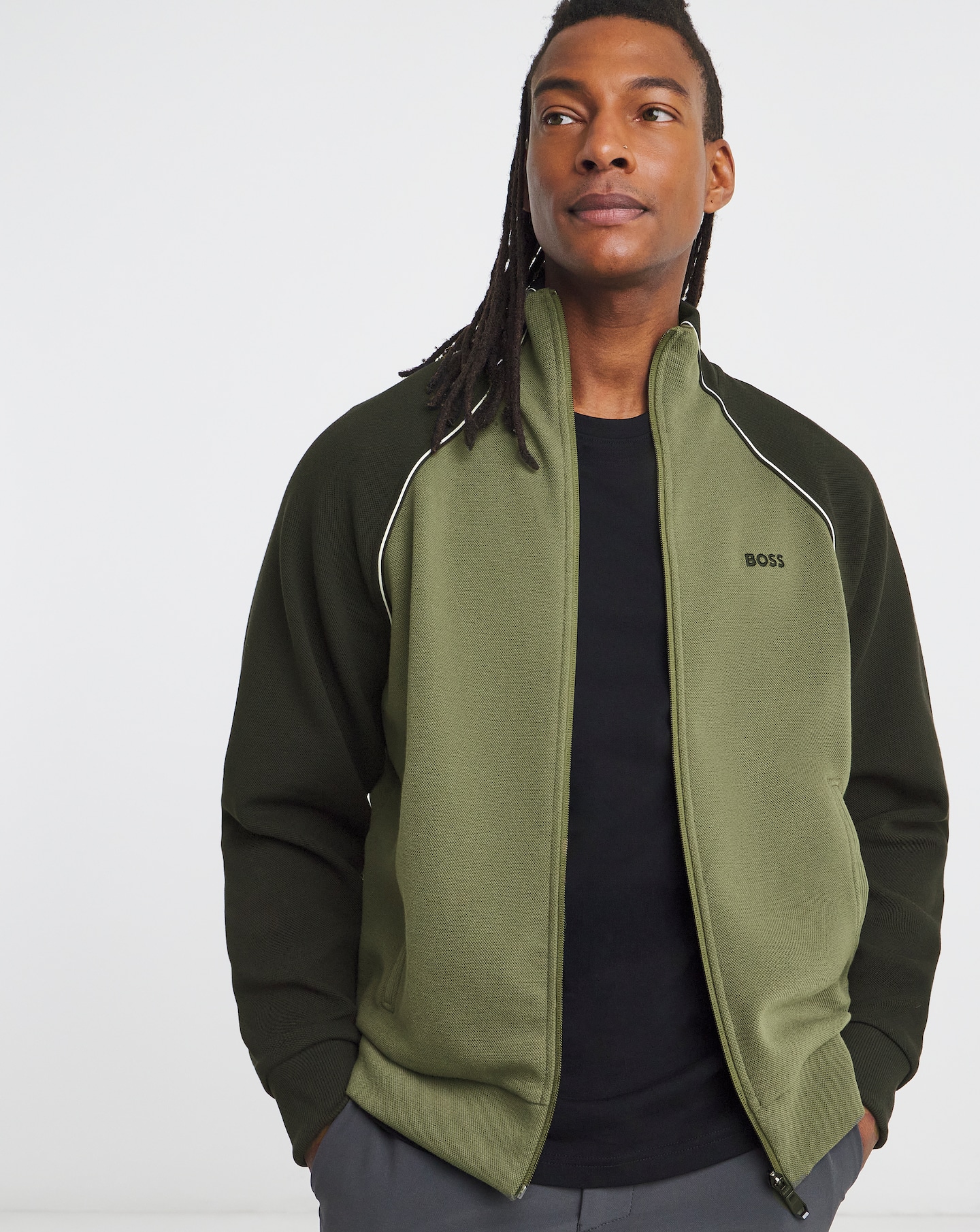 New In - BOSS Zip Through Pique Sweat - Green