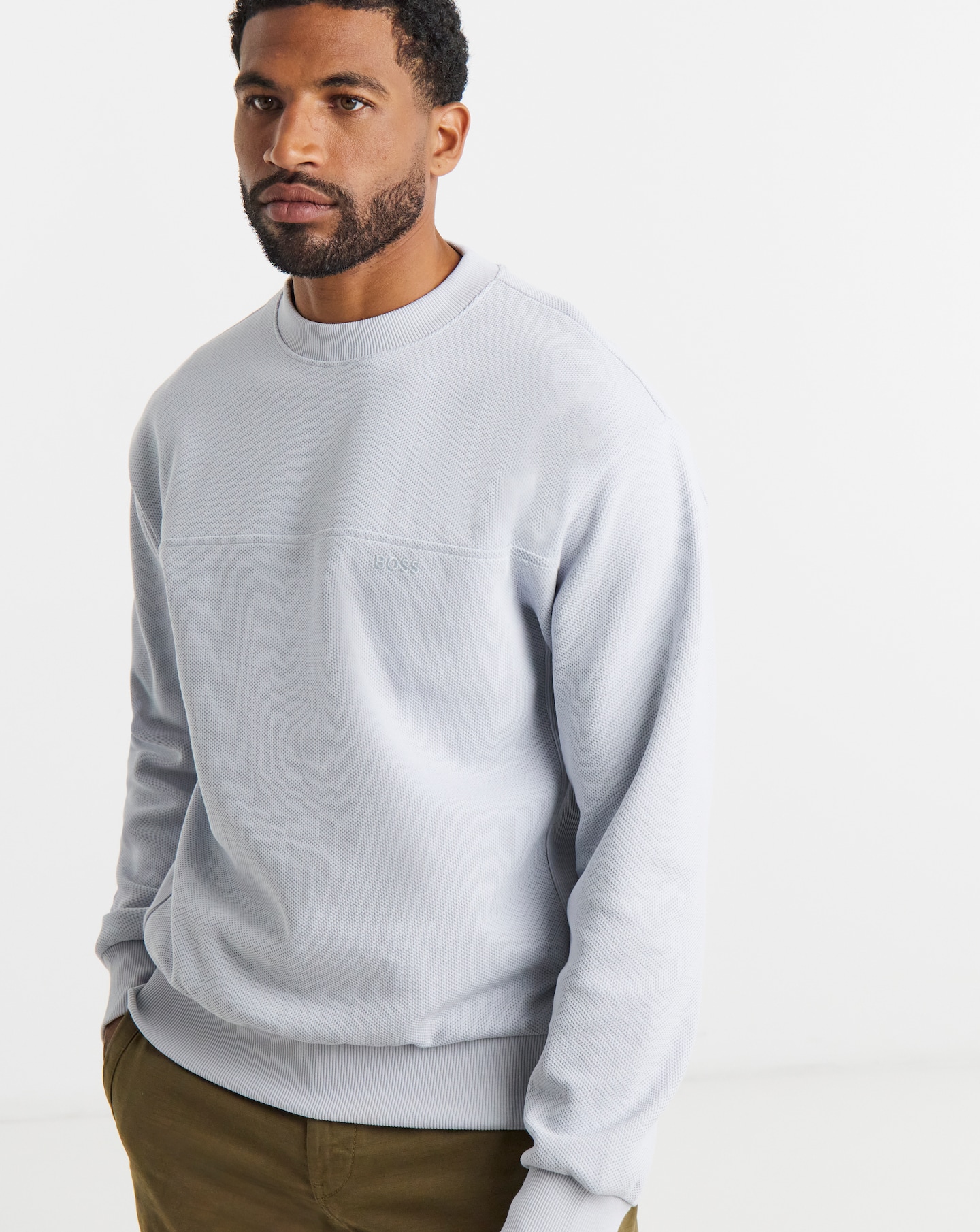 BOSS Waffle Crew Sweatshirt - Light Grey
