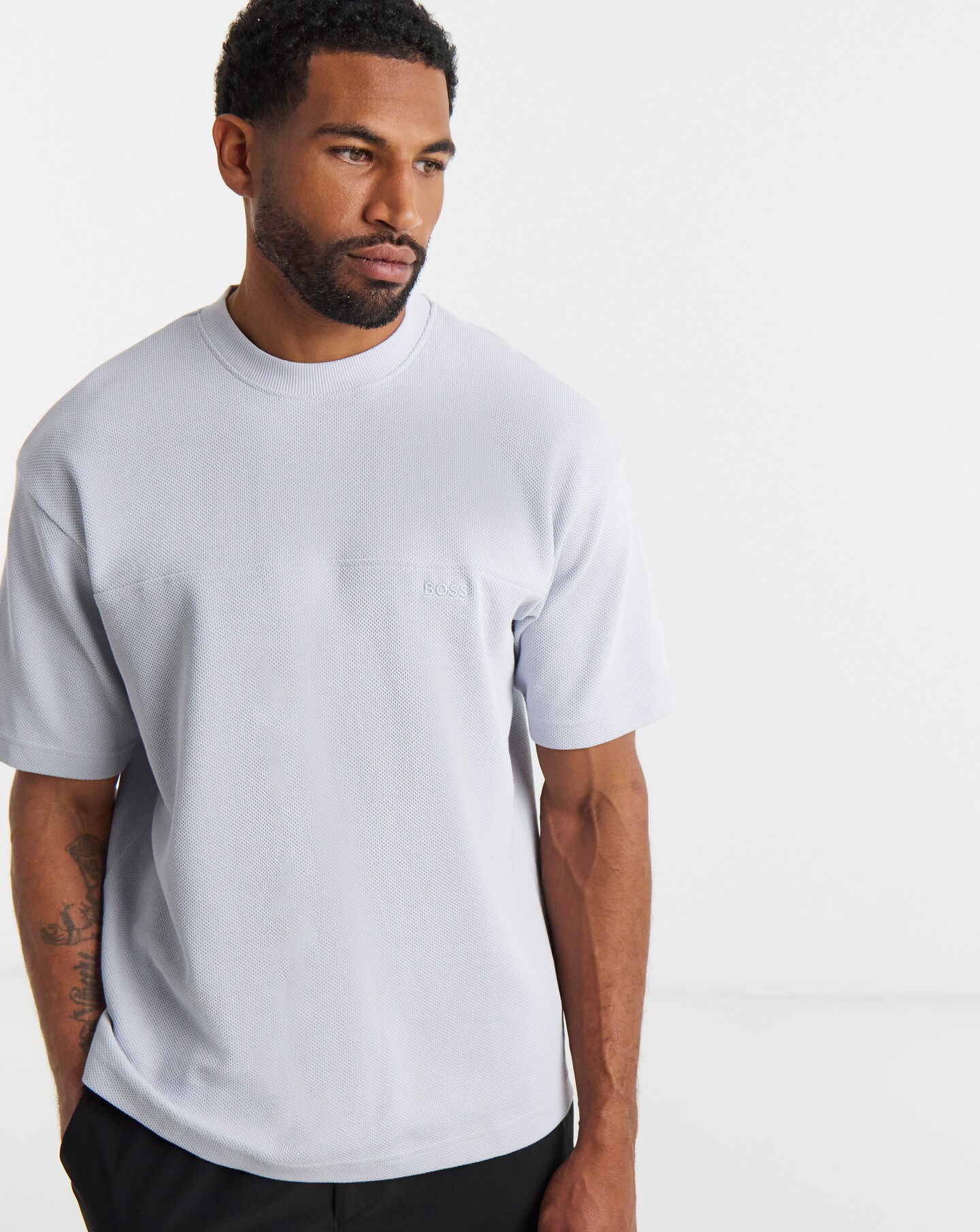 BOSS Waffle Logo T-Shirt - Light Grey