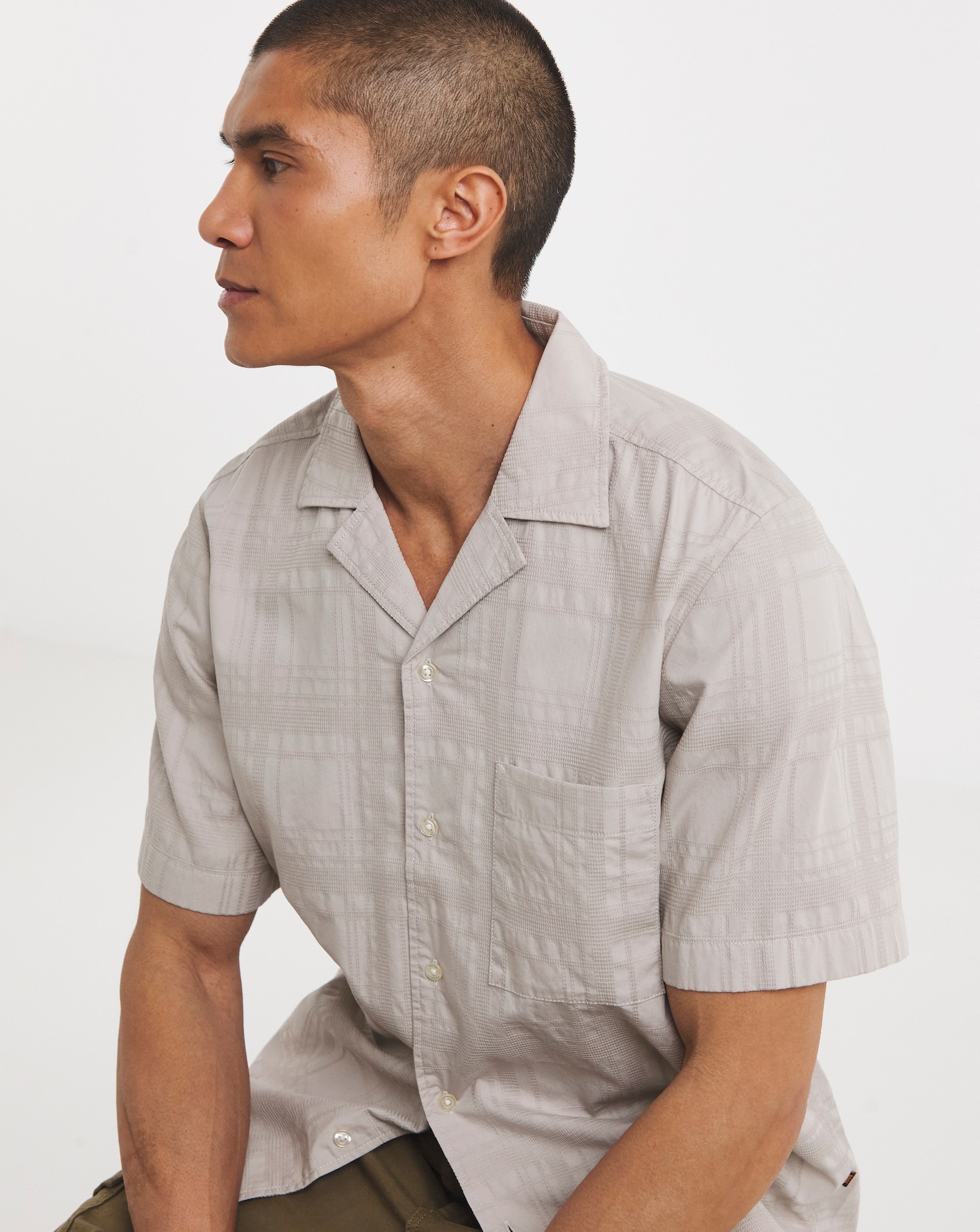 New In - BOSS Textured Resort Shirt - Beige