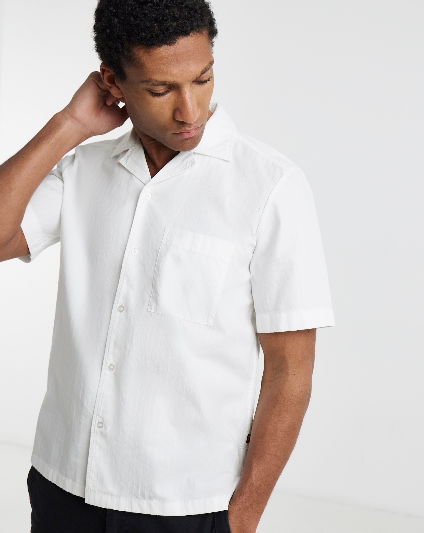 New In - BOSS Textured Resort Shirt - White