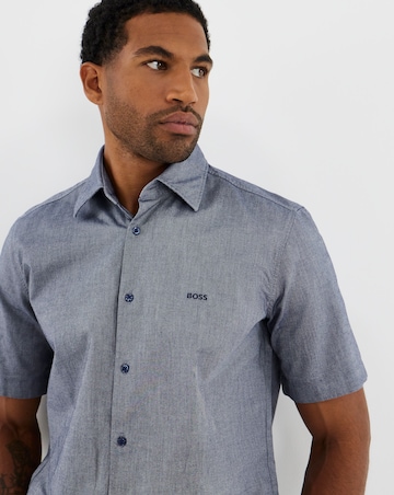 BOSS Short Sleeve Cotton Twill Shirt - Navy
